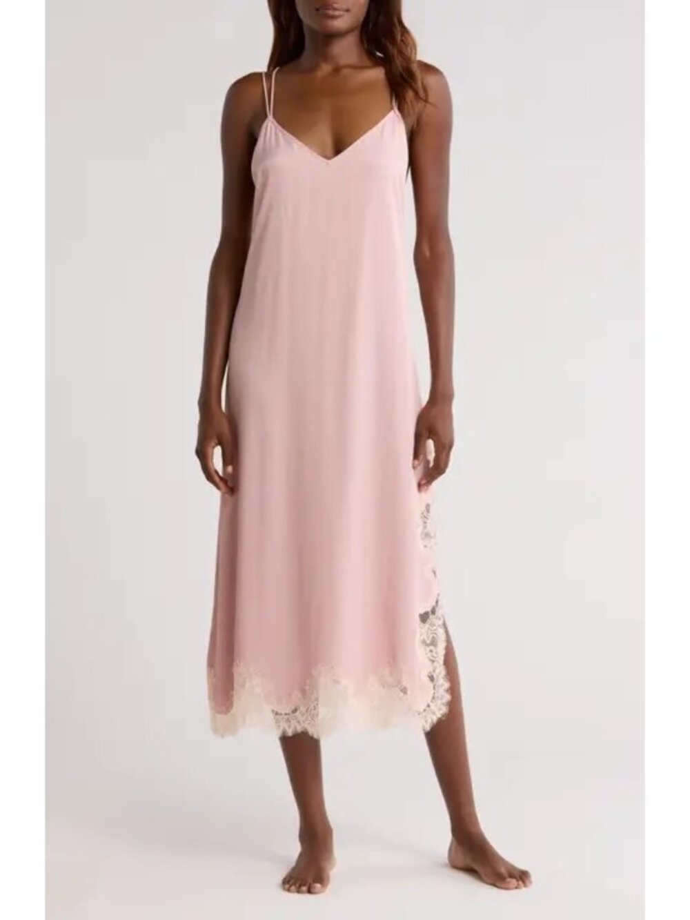 NORDSTROM pale pink slip dress with lace details size XS